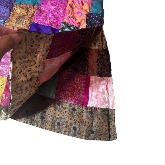 Silk Patchwork Maxi Reversible‎ Dress Womens Sz. Medium Gypsy  Boho Colorful - Picture 4 of 13